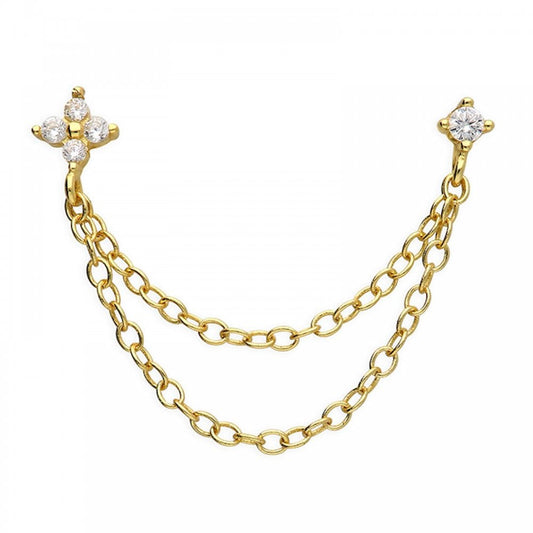 Silver Gold Plated Double Chain Link Stud Earrings