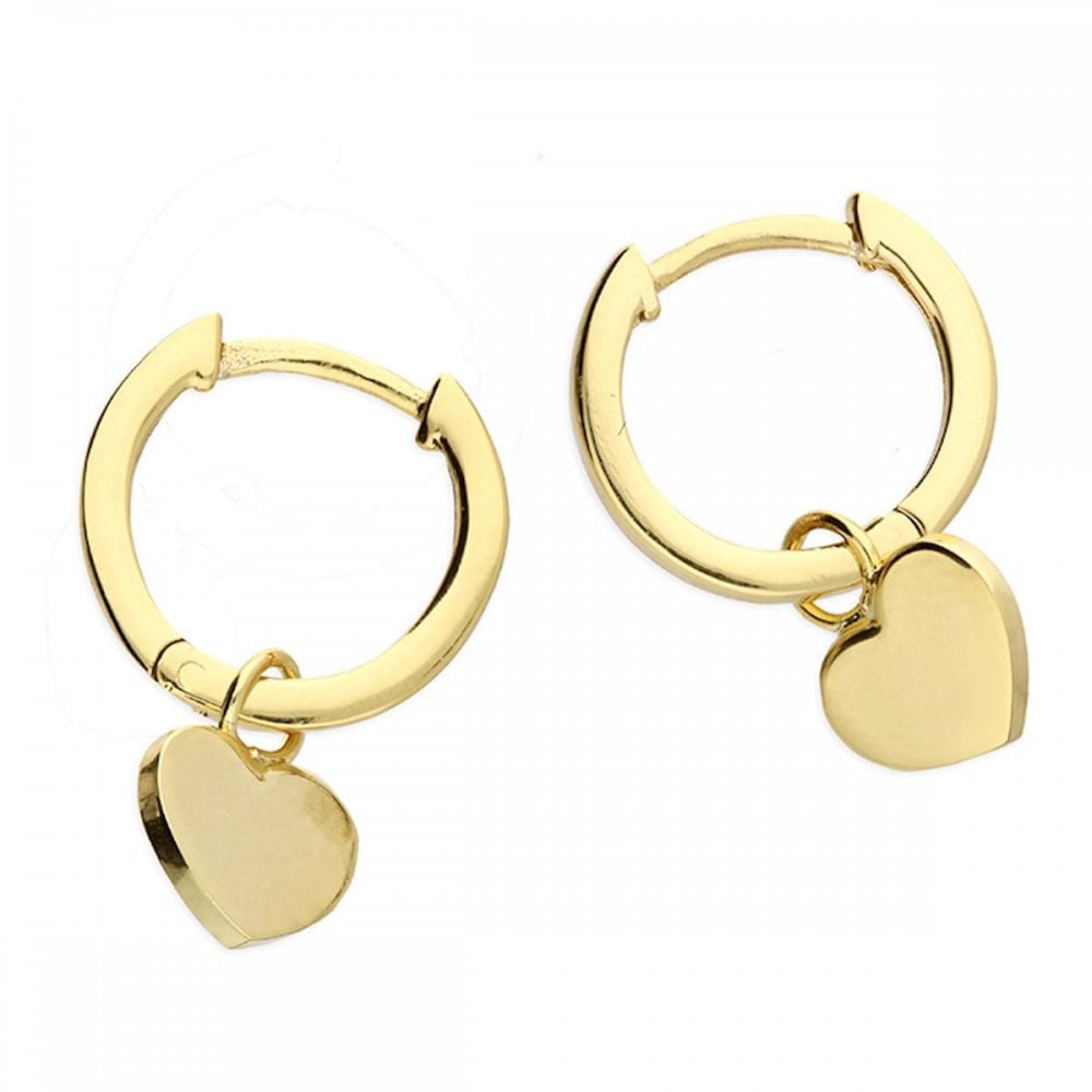 Silver Gold Plated Heart Drop Huggie Hoop Earrings