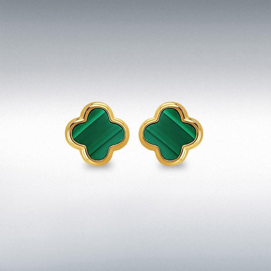Silver Gold Plated Malachite Petal Stud Earrings