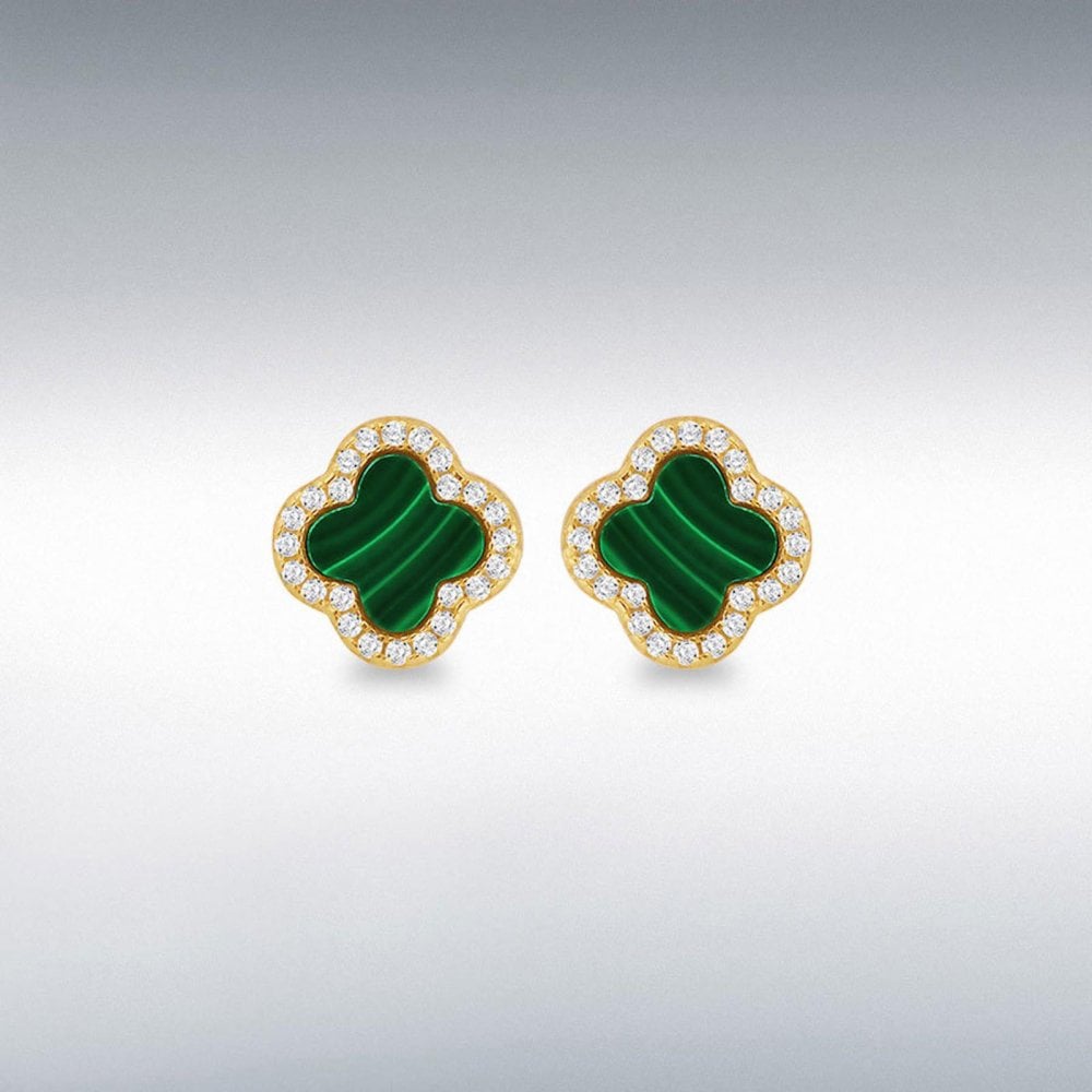 Silver Gold Plated Malachite Petal Stud Earrings
