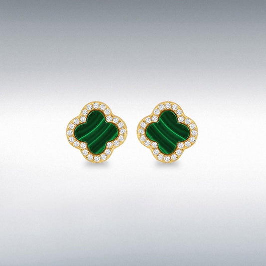 Silver Gold Plated Malachite Petal Stud Earrings