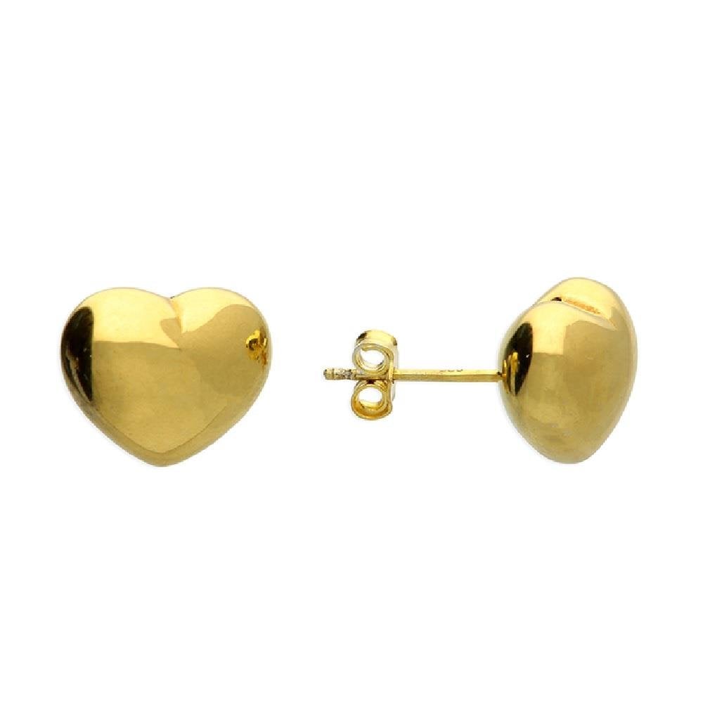 Silver Gold Plated Puffed Heart Stud Earrings