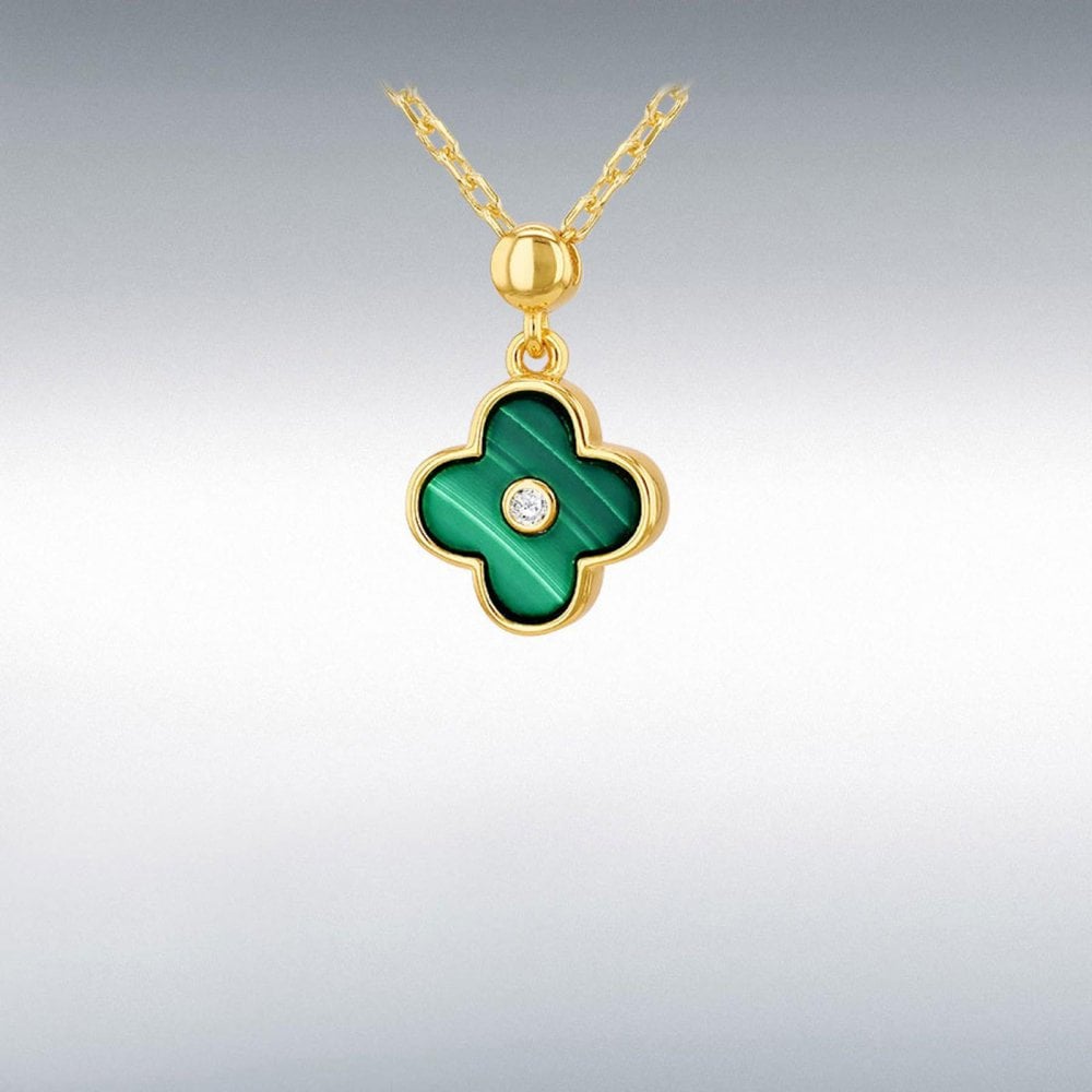 Silver GP CZ Malachite Petal 17.5" Necklace Adjustable