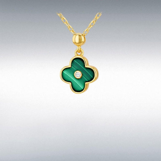 Silver GP CZ Malachite Petal 17.5" Necklace Adjustable