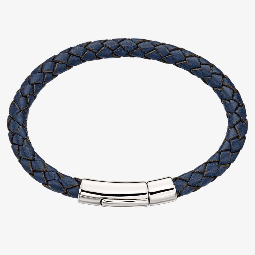 Silver Hugo Navy Leather Boys Bracelet