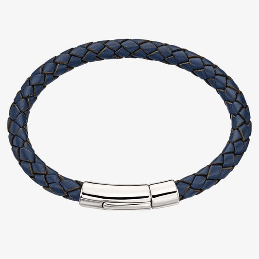 Silver Hugo Navy Leather Boys Bracelet