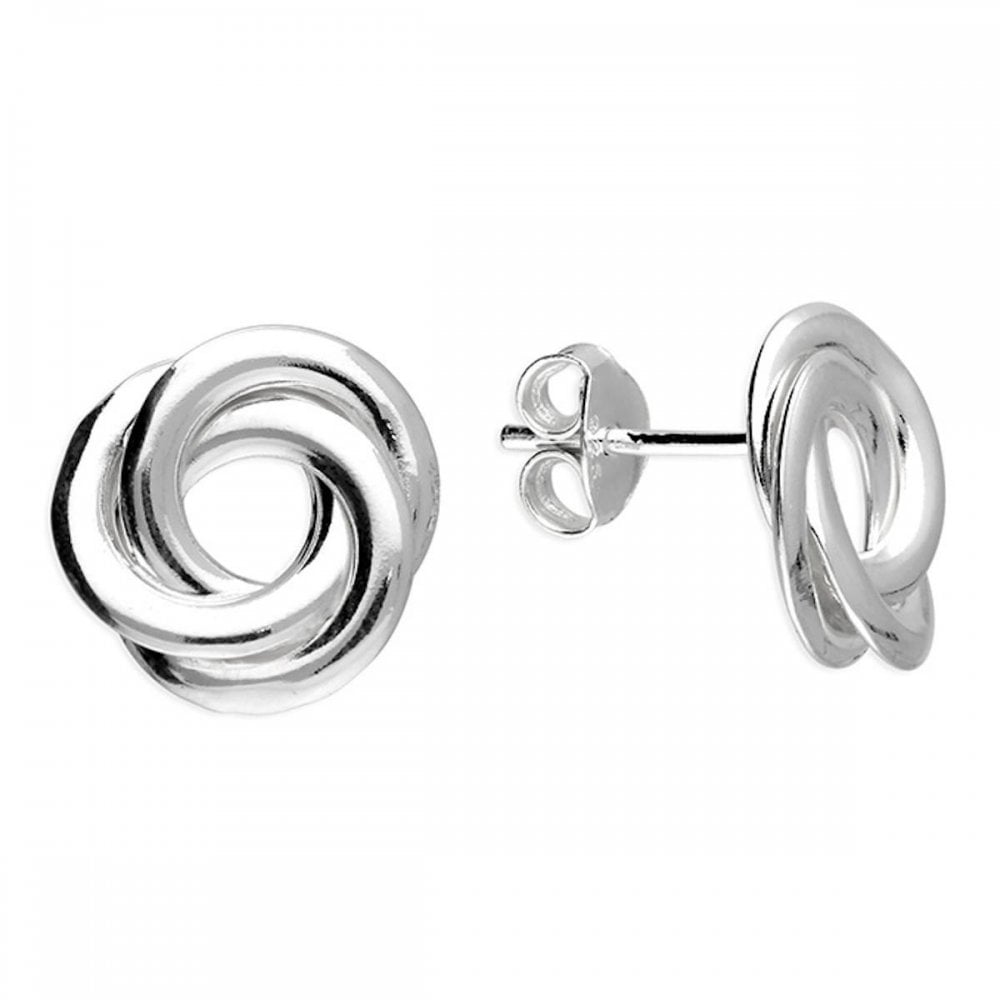 Silver Large Plain Knot Stud Earrings
