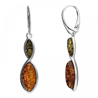 Silver Mixed Amber Duo Twist Hook Earrings