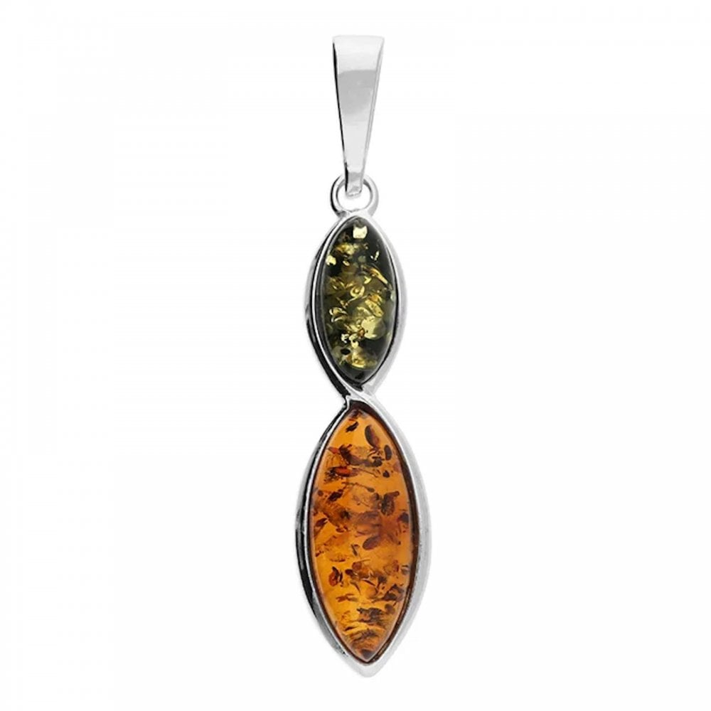Silver Mixed Amber Duo Twist Pendant