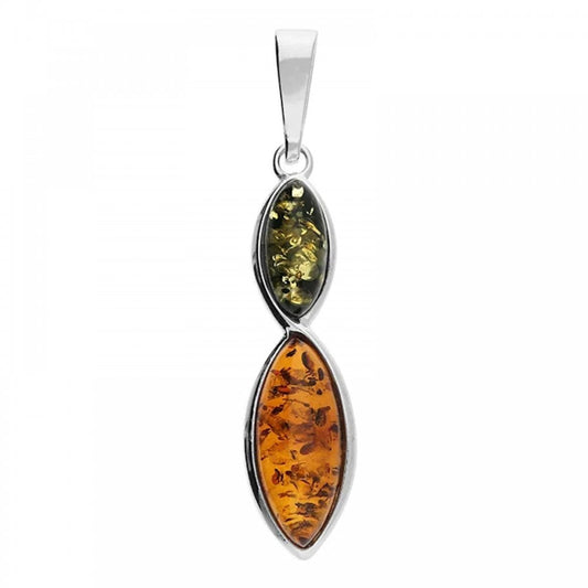 Silver Mixed Amber Duo Twist Pendant