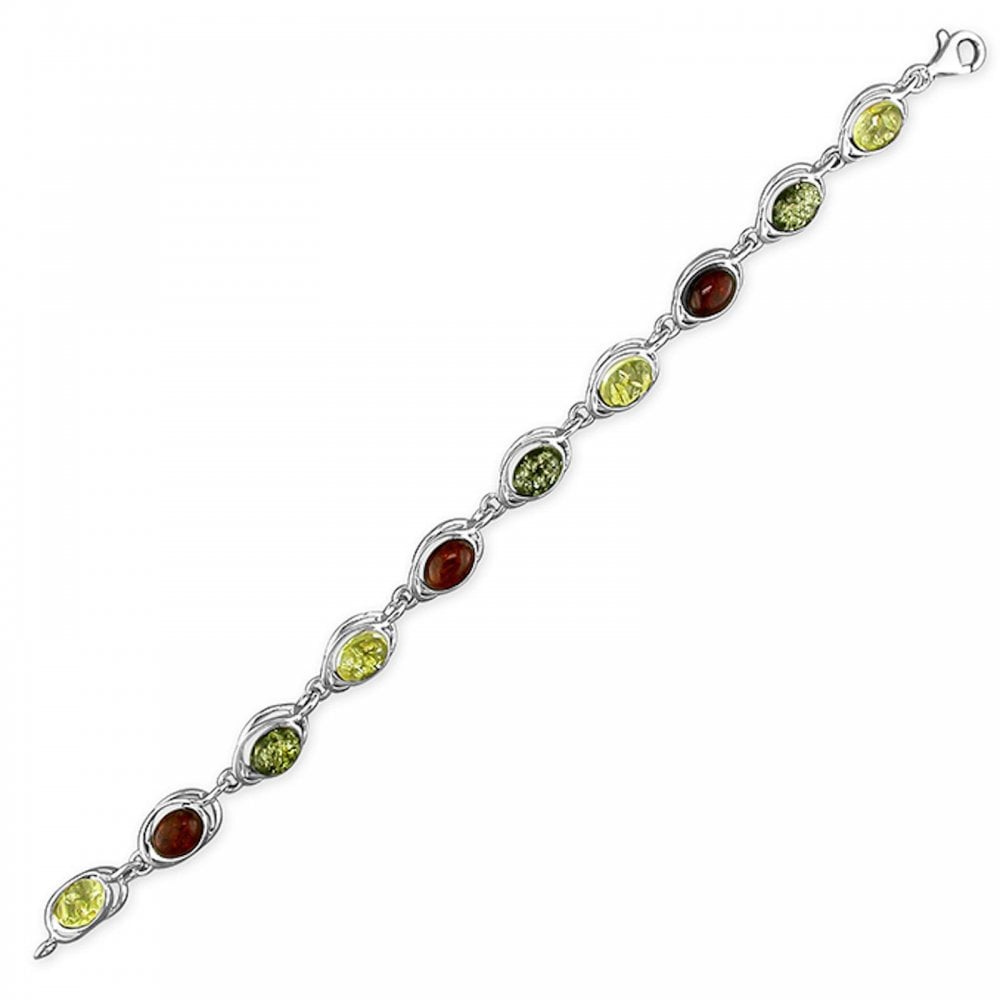 Silver Mixed Amber Looped Oval Bracelet
