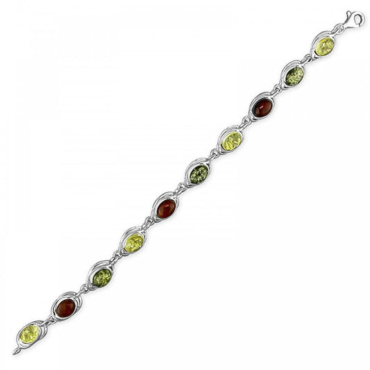Silver Mixed Amber Looped Oval Bracelet