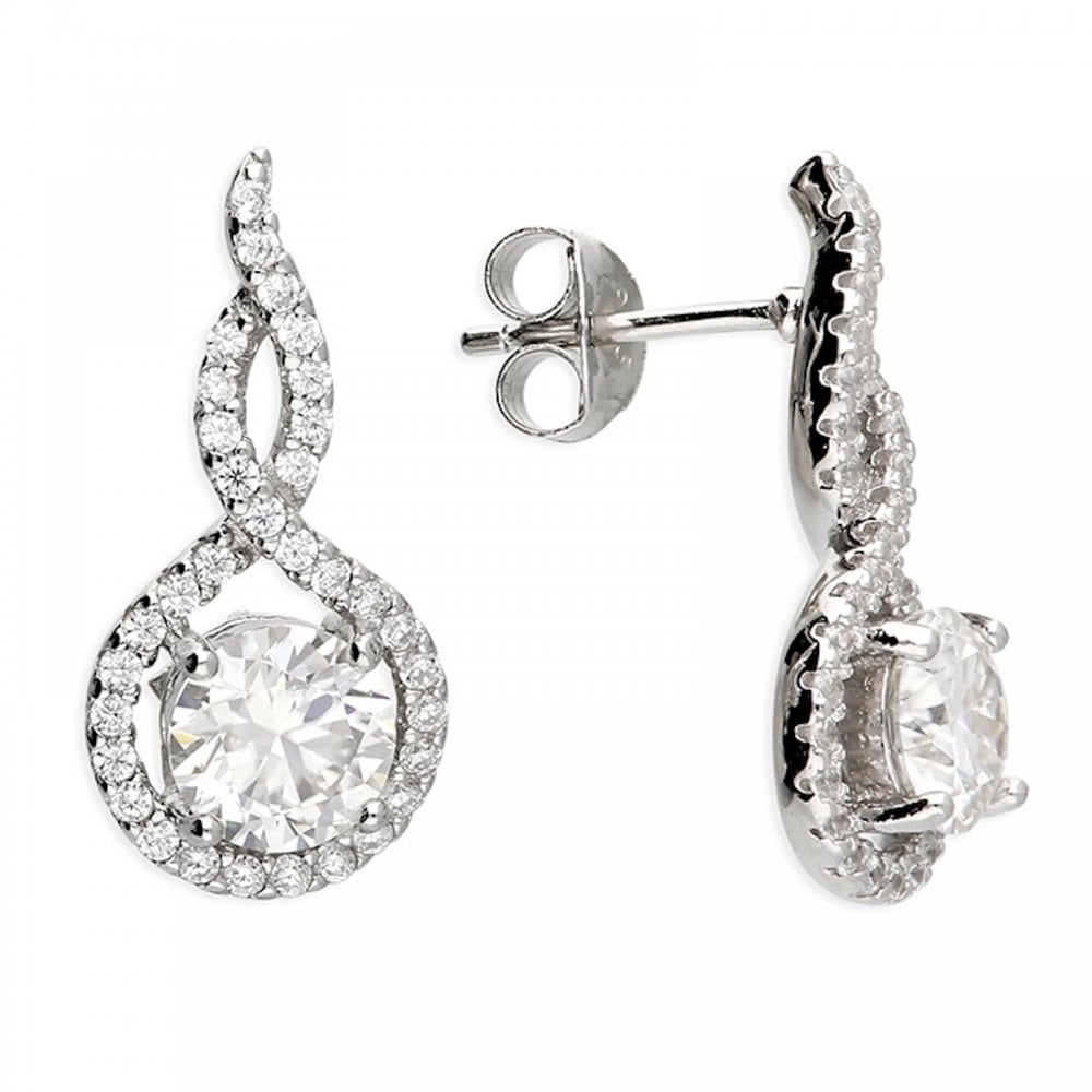 Silver Moissanite CZ Twist Halo Earrings