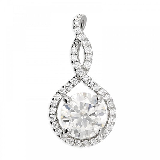 Silver Moissanite CZ Twist Halo Pendant