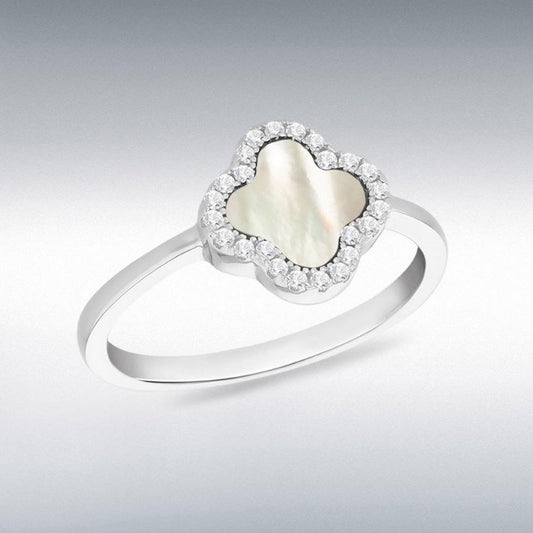 Silver MOP CZ Petal Ring Size N