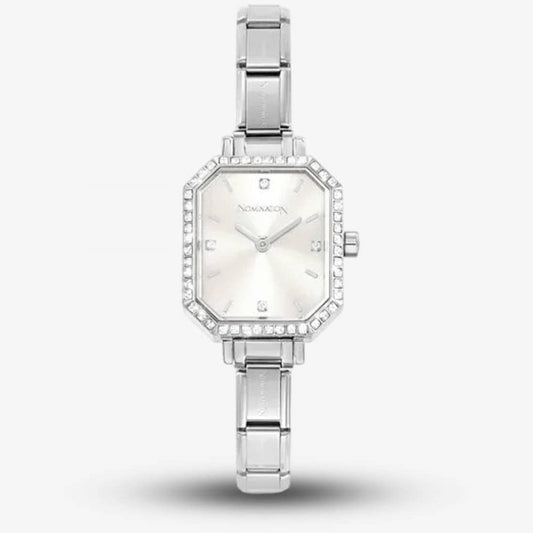 Silver Paris Watch with CZ and Mop Dial