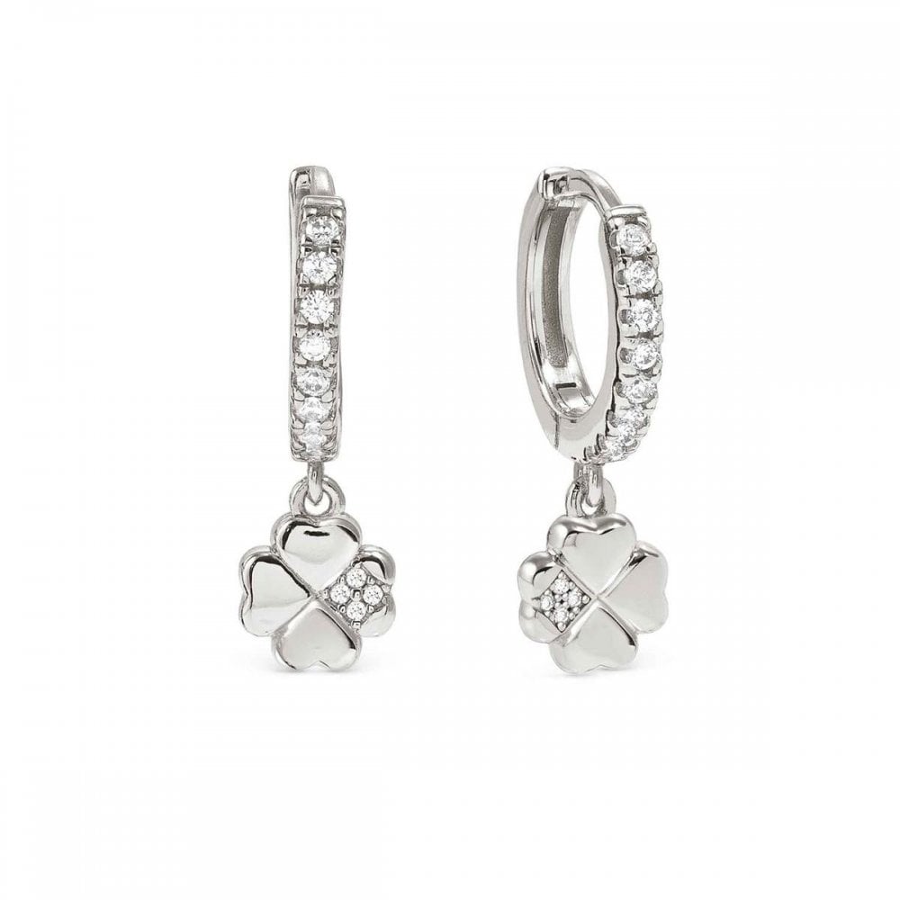Silver Petit Sparkle Clover Hoop Earrings