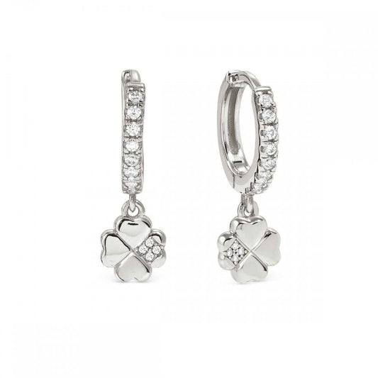 Silver Petit Sparkle Clover Hoop Earrings