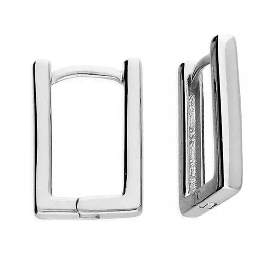 Silver Plain Rectangular Huggie Hoop Earrings