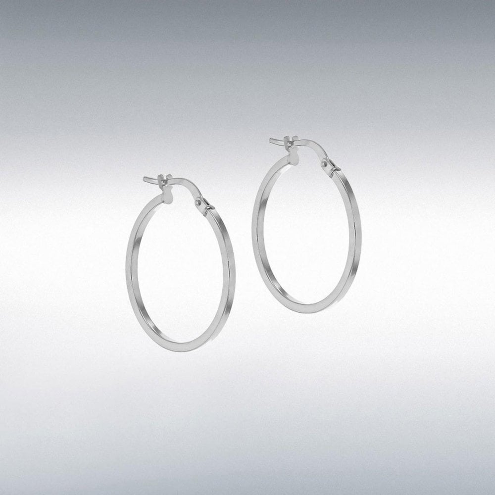 Silver Rhodium 20mm Plain Hoop Earrings