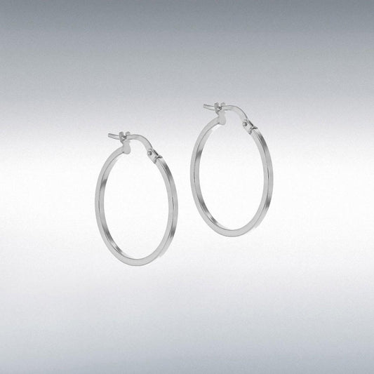 Silver Rhodium 20mm Plain Hoop Earrings