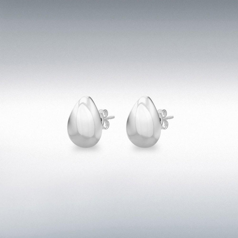 Silver Rhodium Electro Pear Stud Earrings