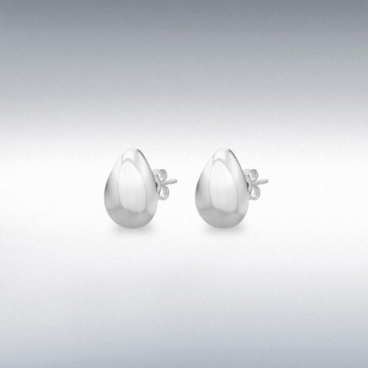 Silver Rhodium Electro Pear Stud Earrings