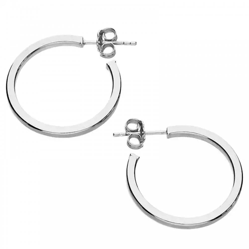 Silver Stud Earrings Square Tube Hoop