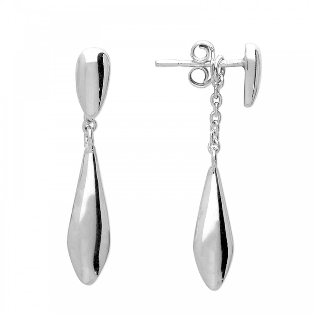 Silver Stud Earrings with Torpedo Chain Drop