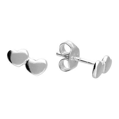 Silver Tiny Double Heart Stud Earrings