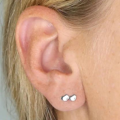 Silver Tiny Double Heart Stud Earrings