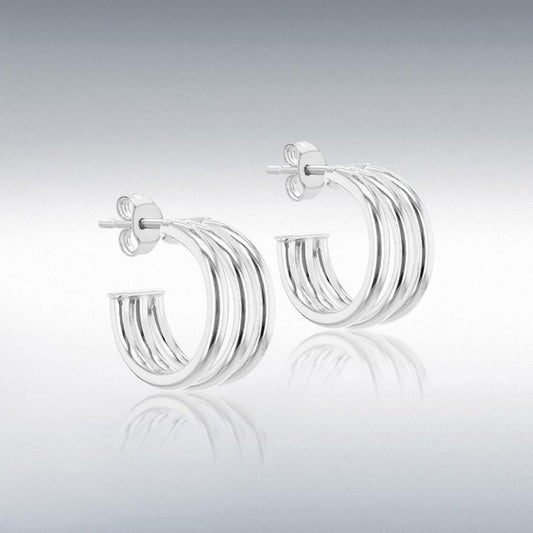 Silver Triple 1/2 Hoop Stud Earrings