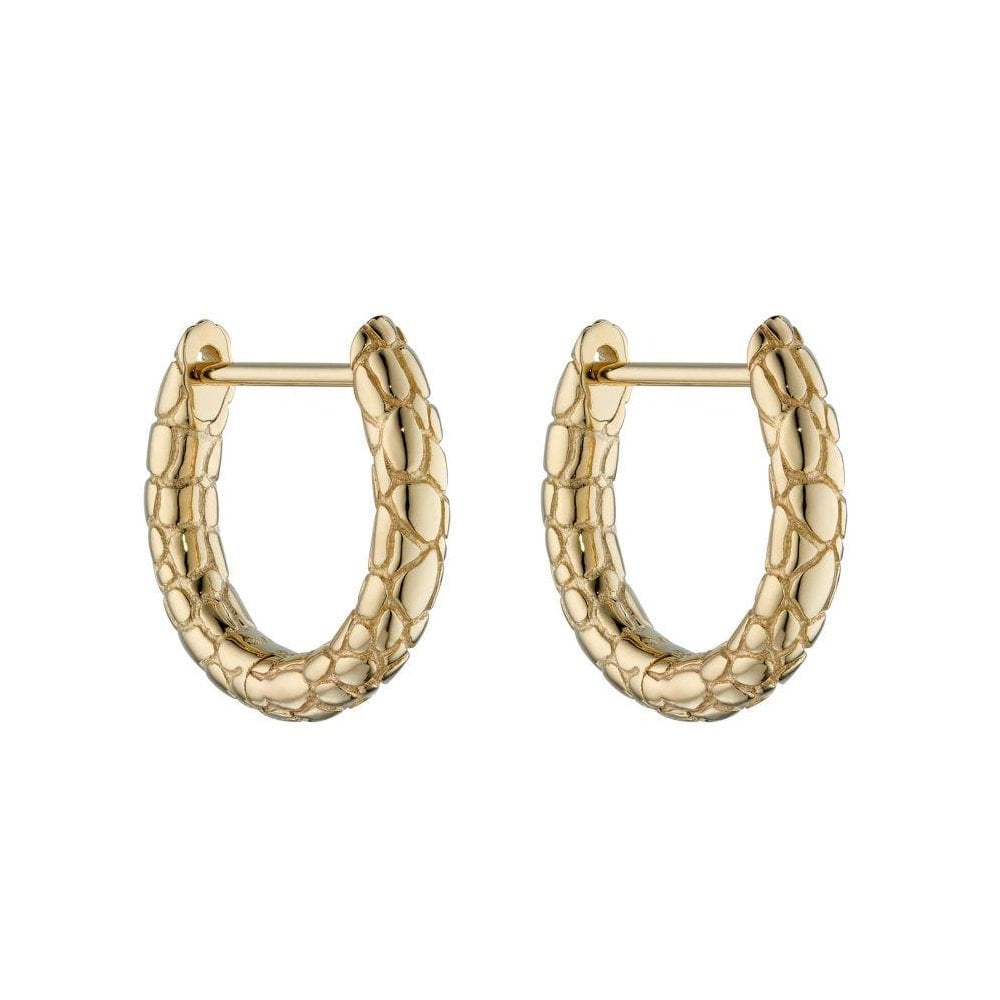 Snake Skin Texture Hoop Earrings In Yellow Gold 13mm