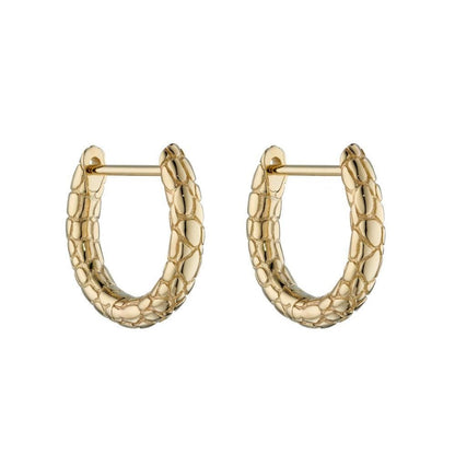 Snake Skin Texture Hoop Earrings In Yellow Gold 13mm