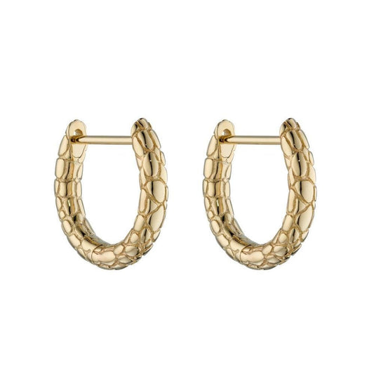 Snake Skin Texture Hoop Earrings In Yellow Gold 13mm