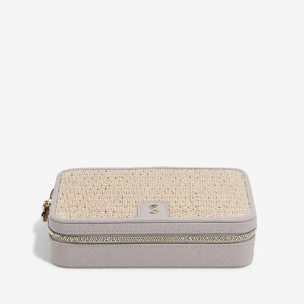 Stackers Luxury Travel Jewellery Box Taupe Raffia