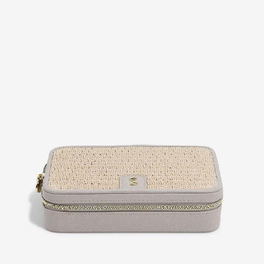 Stackers Luxury Travel Jewellery Box Taupe Raffia
