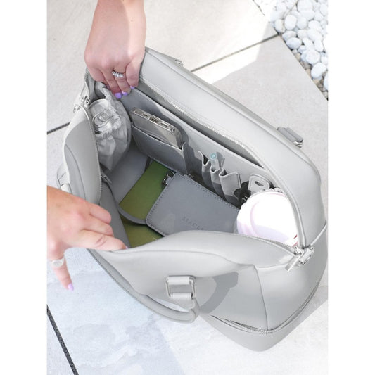 Stackers Pebble Grey Handbag Chrome Fittings