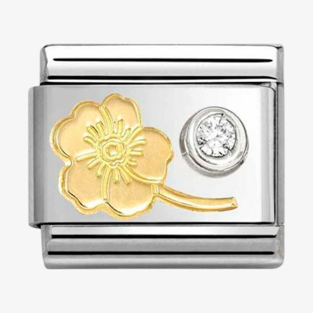 Stainless Steel & 18ct Gold Myosotis Flower with CZ Charm