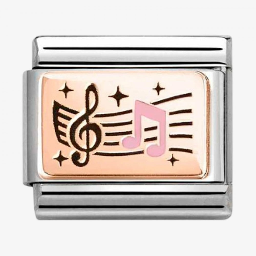 Stainless Steel 9ct Yellow Gold Black & Pink Musical Notes Charm