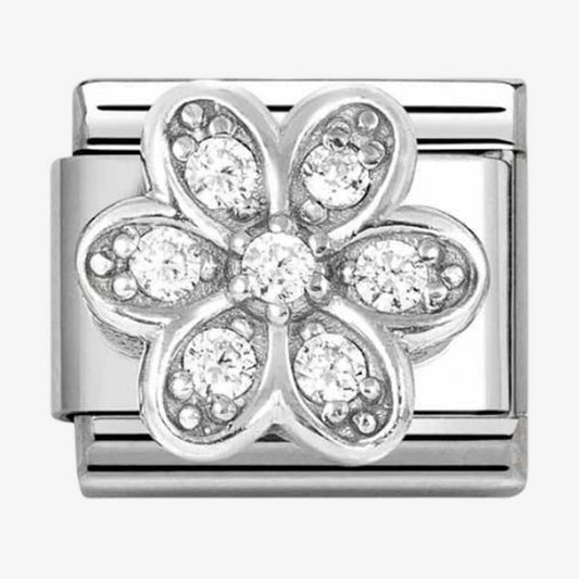 Stainless Steel Cubic Zirconia Daisy Flower Charm