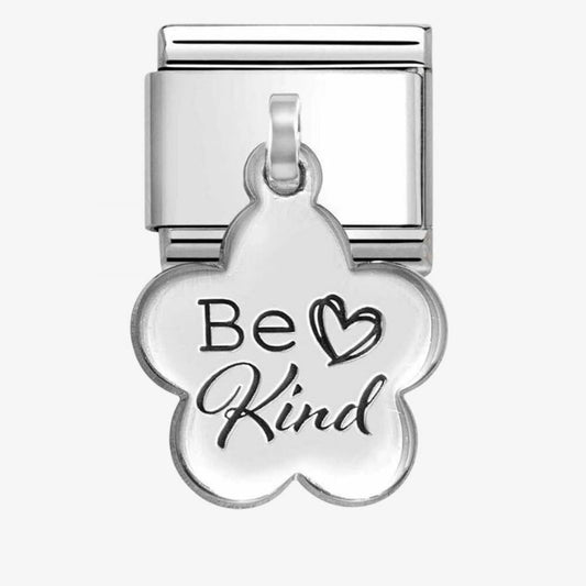 Stainless Steel Silver Be Kind Flower Drop Charm