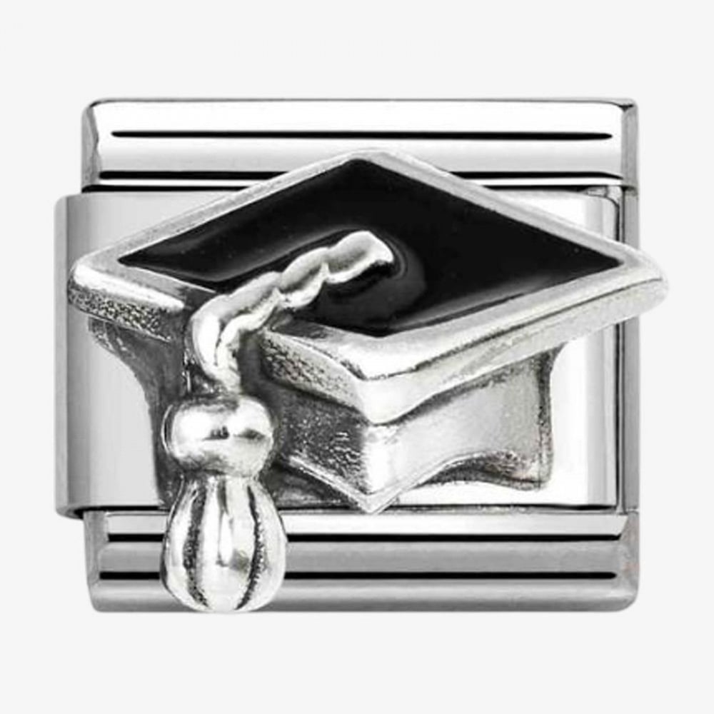 Stainless Steel & Silver Black Graduation Hat Charm