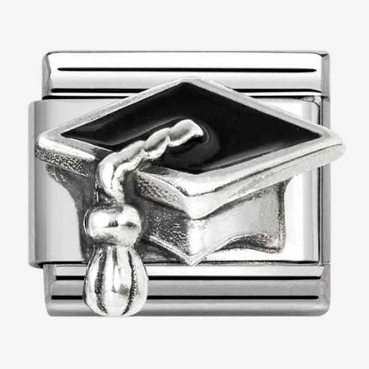 Stainless Steel & Silver Black Graduation Hat Charm