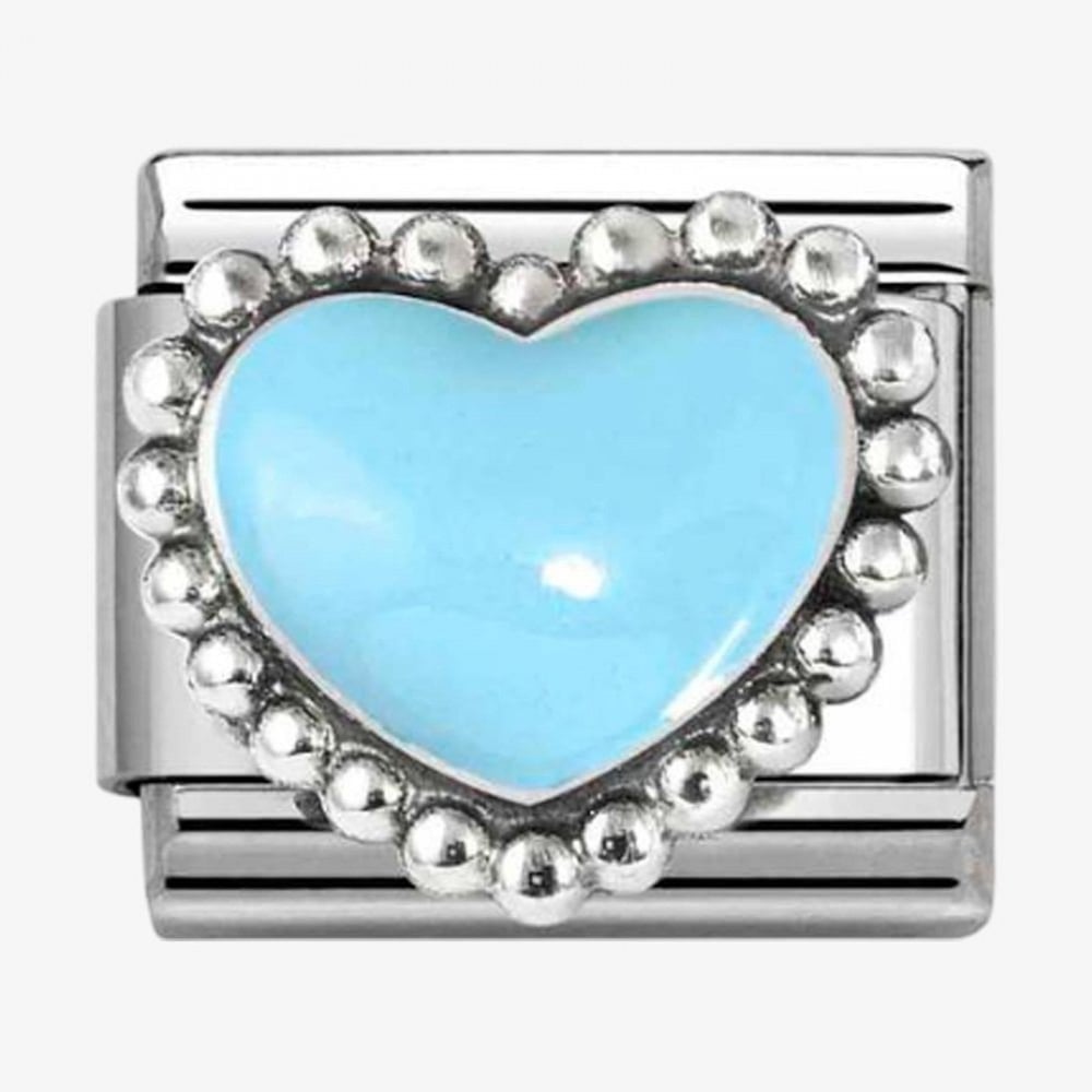 Stainless Steel & Silver Blue Dotted Heart Charm