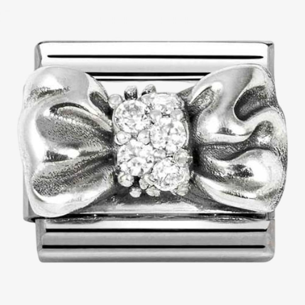 Stainless Steel & Silver Cubic Zirconia Bow Charm