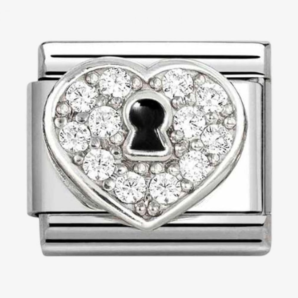 Stainless Steel & Silver Cubic Zirconia Heart Padlock Charm
