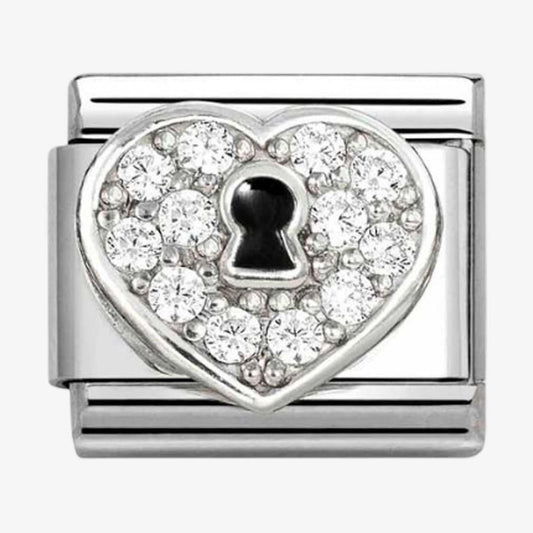 Stainless Steel & Silver Cubic Zirconia Heart Padlock Charm
