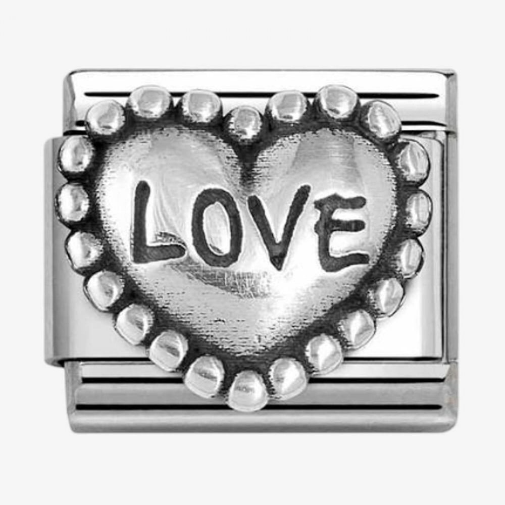 Stainless Steel & Silver Love Bead Heart Charm