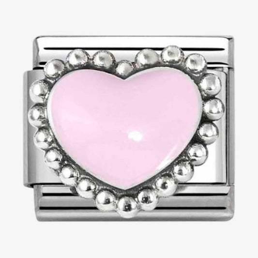 Stainless Steel & Silver Pink Dotted Heart Charm